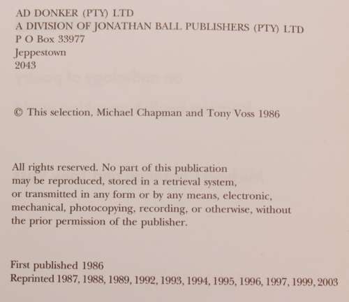 Accents An Anthology Of Poetry by Michael Chapman & Tony Voss Softcover Book