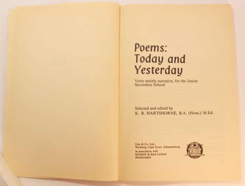Poems Today and Yesterday Ed. by  K.B. Hartsthorne Softcover Book