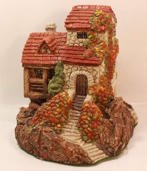 Vintage (Large) Miniature Three Storey Spanish Style Stone House in Amorphite Plaster Ornament