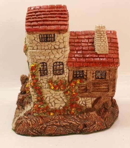 Vintage (Large) Miniature Three Storey Spanish Style Stone House in Amorphite Plaster Ornament