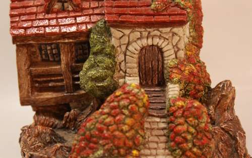 Vintage (Large) Miniature Three Storey Spanish Style Stone House in Amorphite Plaster Ornament