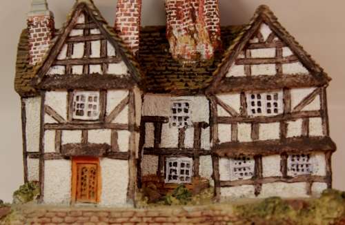 Vintage (Large) Miniature Three Storey Tudor Style Mansion Porcelain Ornament