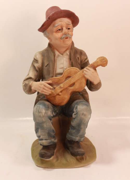 Vintage Porcelain Figurine of Old Man with Guitar