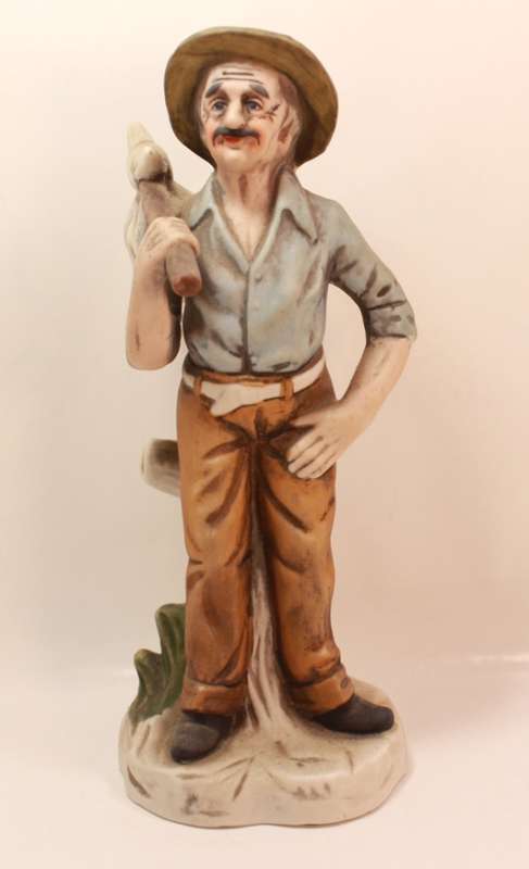 Vintage Porcelain Figurine of Old Man with Knapsack on Shoulder