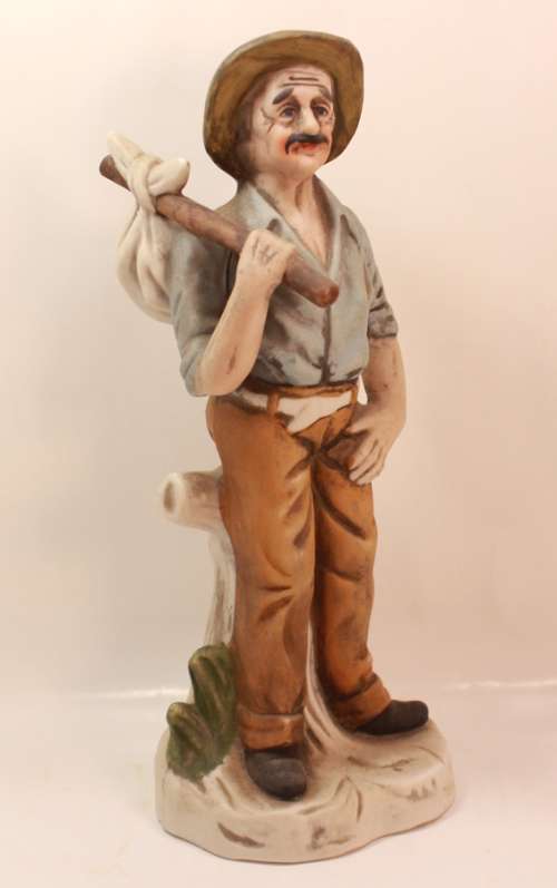 Vintage Porcelain Figurine of Old Man with Knapsack on Shoulder
