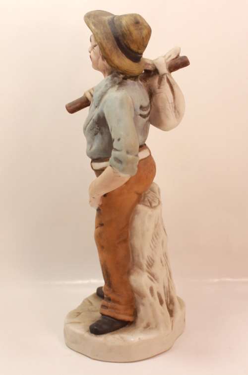 Vintage Porcelain Figurine of Old Man with Knapsack on Shoulder