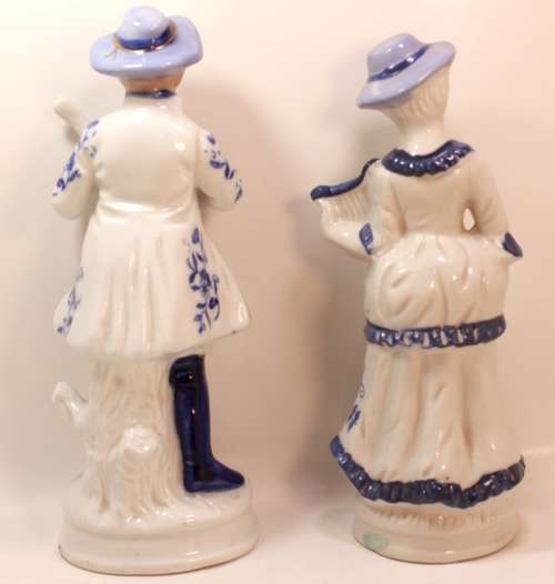 Pair of Figurines Lute Player and Angel Harp Player