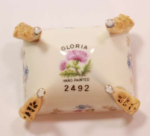 Vintage Gloria Hand Painted Footed Trinket Dish With Lid #2492