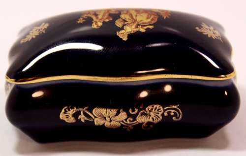 Small Limoges Trinket Box with Lid Cobalt Blue and 22Carat Gold Decoration