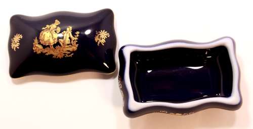 Small Limoges Trinket Box with Lid Cobalt Blue and 22Carat Gold Decoration