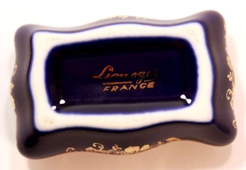 Small Limoges Trinket Box with Lid Cobalt Blue and 22Carat Gold Decoration