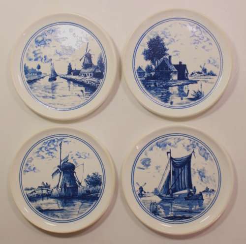 Four Small Decorative Delft Style Plates for Display