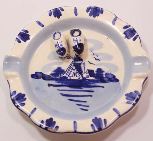 Pair of Delft Porcelain Ornaments, Ashtray and Small Jampot