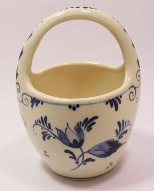 Pair Of Vintage Delft Porcelain Ornaments, Water Pitcher and Fruit Basket
