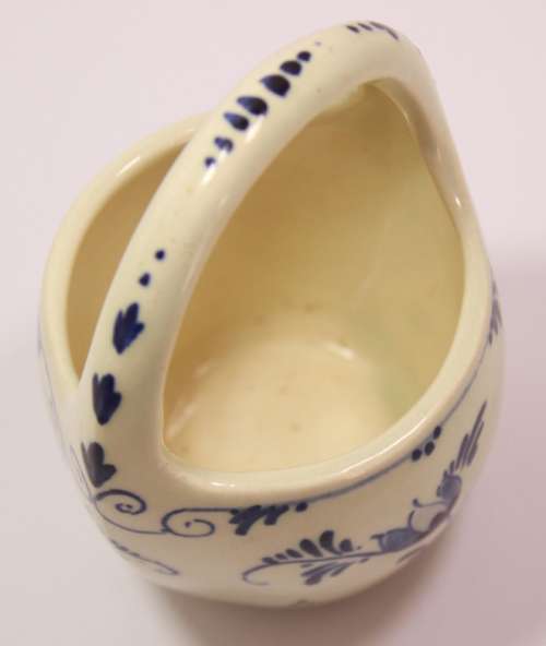 Pair Of Vintage Delft Porcelain Ornaments, Water Pitcher and Fruit Basket