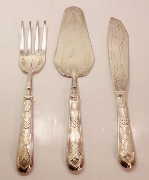 Vintage Wedding Cake Trio (Knife, Fork & Lifter) Made In Italy EPZinc in Original Box