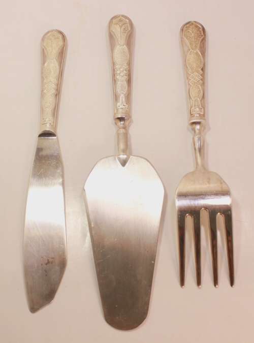 Vintage Wedding Cake Trio (Knife, Fork & Lifter) Made In Italy EPZinc in Original Box
