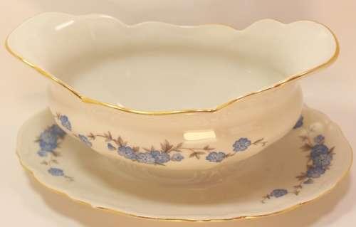 Classic MZ Porcelain Gravy Boat with Fixed Underplate