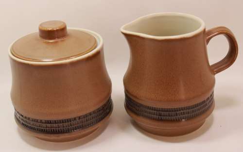 Vintage Haniwa Stone Japan `Meditation` Stoneware Sugar Bowl and Milk Jug