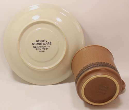 Vintage Haniwa Stone Japan `Meditation` Stoneware Flat Saucer and Cup