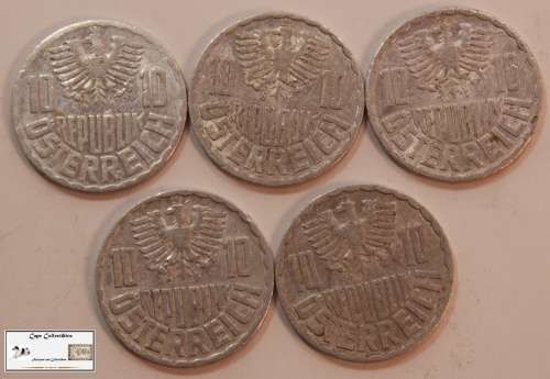 Austria 1962/4/5/6 10 Groschen (Five CoinsCirculated