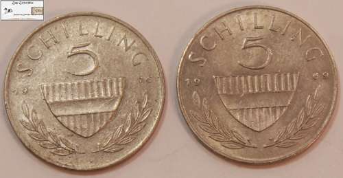 Austria 1969 and 1975 5 Schilling (Two Coins) Circulated
