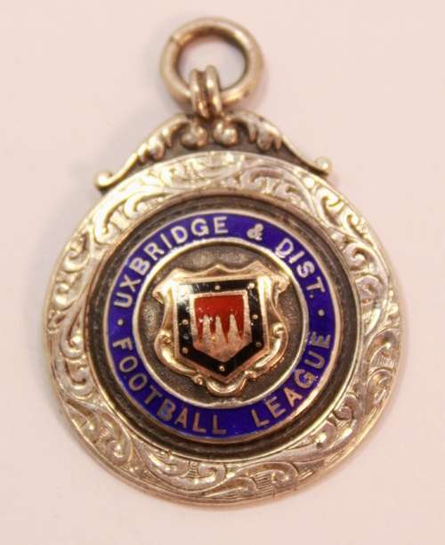 Vintage 1928 Uxbridge and District Football League Fob Medal Sterling Silver D
