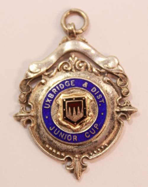 Vintage 1930 Uxbridge and District Football League Junior Cup Fob Medal Sterling Silver F