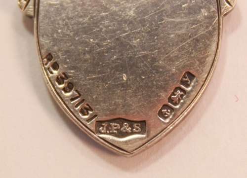 Antique 1923 Sterling Silver and Gold Fob Medal - Blank Shield - With Hallmarks