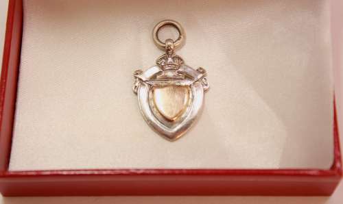 Antique 1923 Sterling Silver and Gold Fob Medal - Blank Shield - With Hallmarks