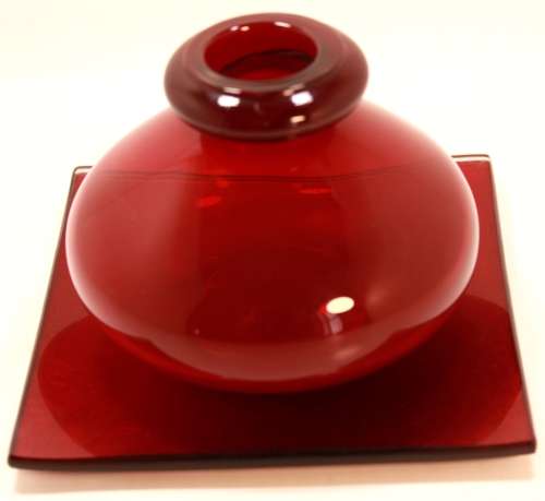 Red Bud Vase with Red Underplate Glassware