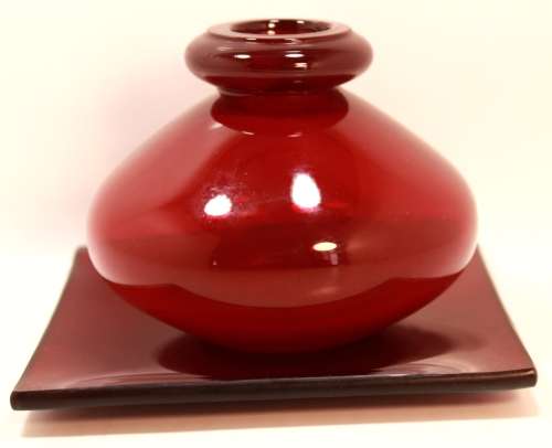 Red Bud Vase with Red Underplate Glassware