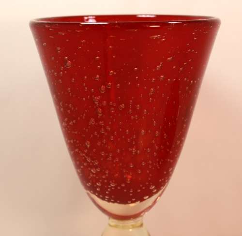 Red Goblet and Small Red Bowl Bubble or Bolle Glass