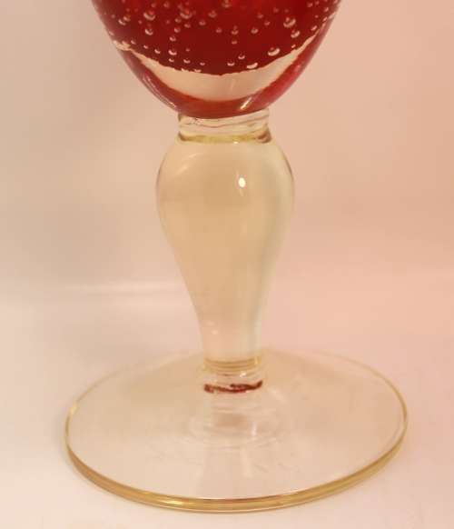 Red Goblet and Small Red Bowl Bubble or Bolle Glass