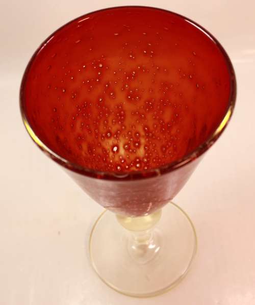 Red Goblet and Small Red Bowl Bubble or Bolle Glass