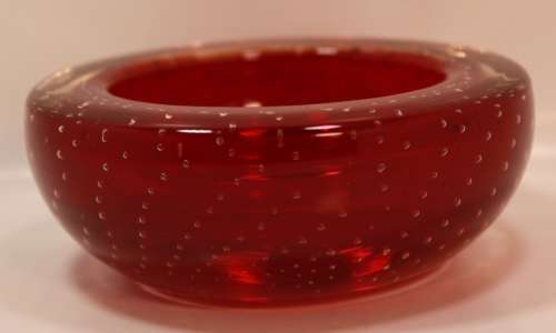 Red Goblet and Small Red Bowl Bubble or Bolle Glass