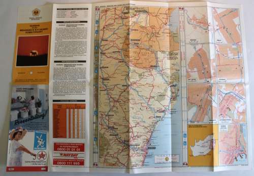 Two Vintage Folded AA Road Maps, Durban to KNP & Mbabane 1992 & PTA-JNB-DBN 1993.
