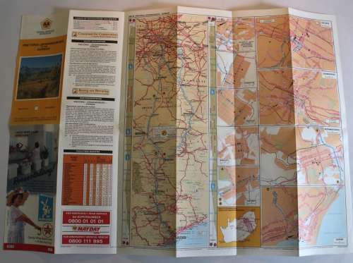 Two Vintage Folded AA Road Maps, Durban to KNP & Mbabane 1992 & PTA-JNB-DBN 1993.
