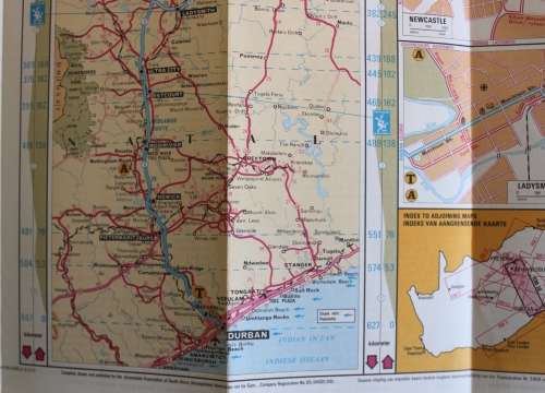 Two Vintage Folded AA Road Maps, Durban to KNP & Mbabane 1992 & PTA-JNB-DBN 1993.