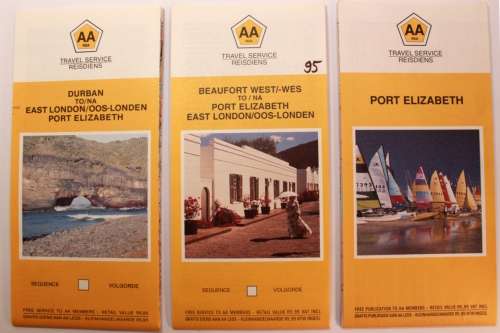 Three Vintage Folded AA Road Maps Durban to EL/PE 1993, Beaufort West to PE, 1995, Port Elizabeth 97