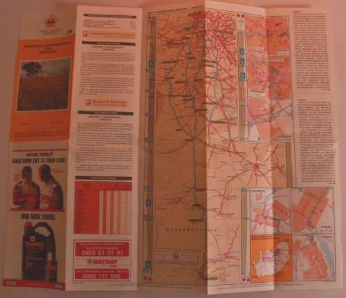 Two Vintage Folded AA Road Maps Pretoria to Upington 1994 & Pretoria to Bloemfontein 1995