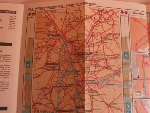 3 x Vintage Folded AA Maps Pretoria-Gaborone `90, Pretoria-Bloemfontein `92, PTA-Richards Bay `93