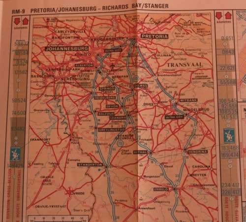 3 x Vintage Folded AA Maps Pretoria-Gaborone `90, Pretoria-Bloemfontein `92, PTA-Richards Bay `93
