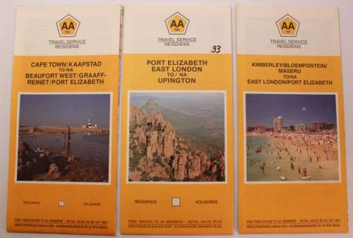 3 x Vintage Folded AA Maps CPT-Beaufort West-PE `97, PE-Upington `93, Kimberley-PE `96