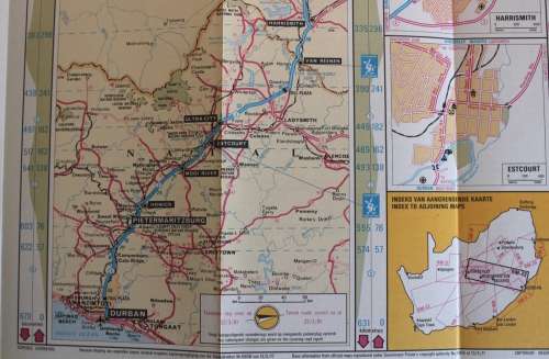 3 x Vintage Folded AA Maps Kimberley-Maseru/Durban `91, PTA/JNB-Durban `92, Durban-EL/PE `91