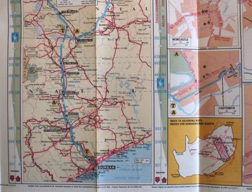 3 x Vintage Folded AA Maps Kimberley-Maseru/Durban `91, PTA/JNB-Durban `92, Durban-EL/PE `91