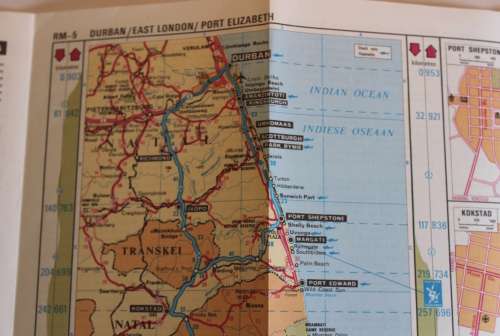 3 x Vintage Folded AA Maps Kimberley-Maseru/Durban `91, PTA/JNB-Durban `92, Durban-EL/PE `91