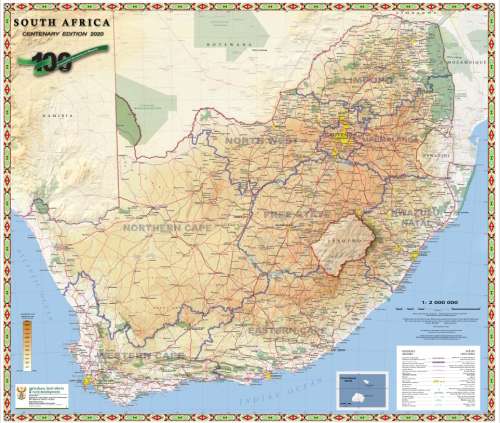 South Africa Provincial Political and Physical Wall Map Centenary Edition 2020 Digital Download