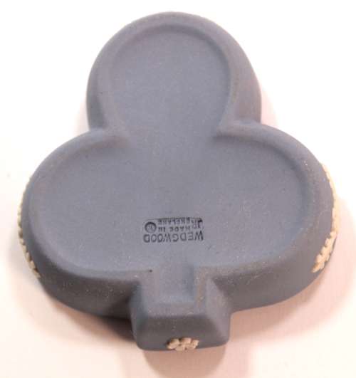 Wedgwood Blue Jasperware Club Shaped Small Ring Box `Sleeping Cupid` with Lid