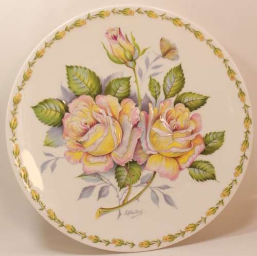 Vintage Crown Staffordshire Plaque First Edition `Peace Rose` JA Bailey Fine Bone China Plate.